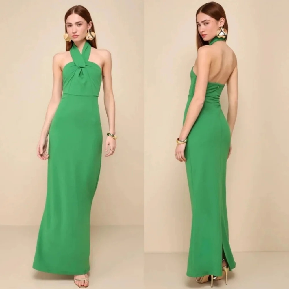 Lulus Mesmerizing Perfection Green Halter Neck Backless Maxi Dress Wedding Party